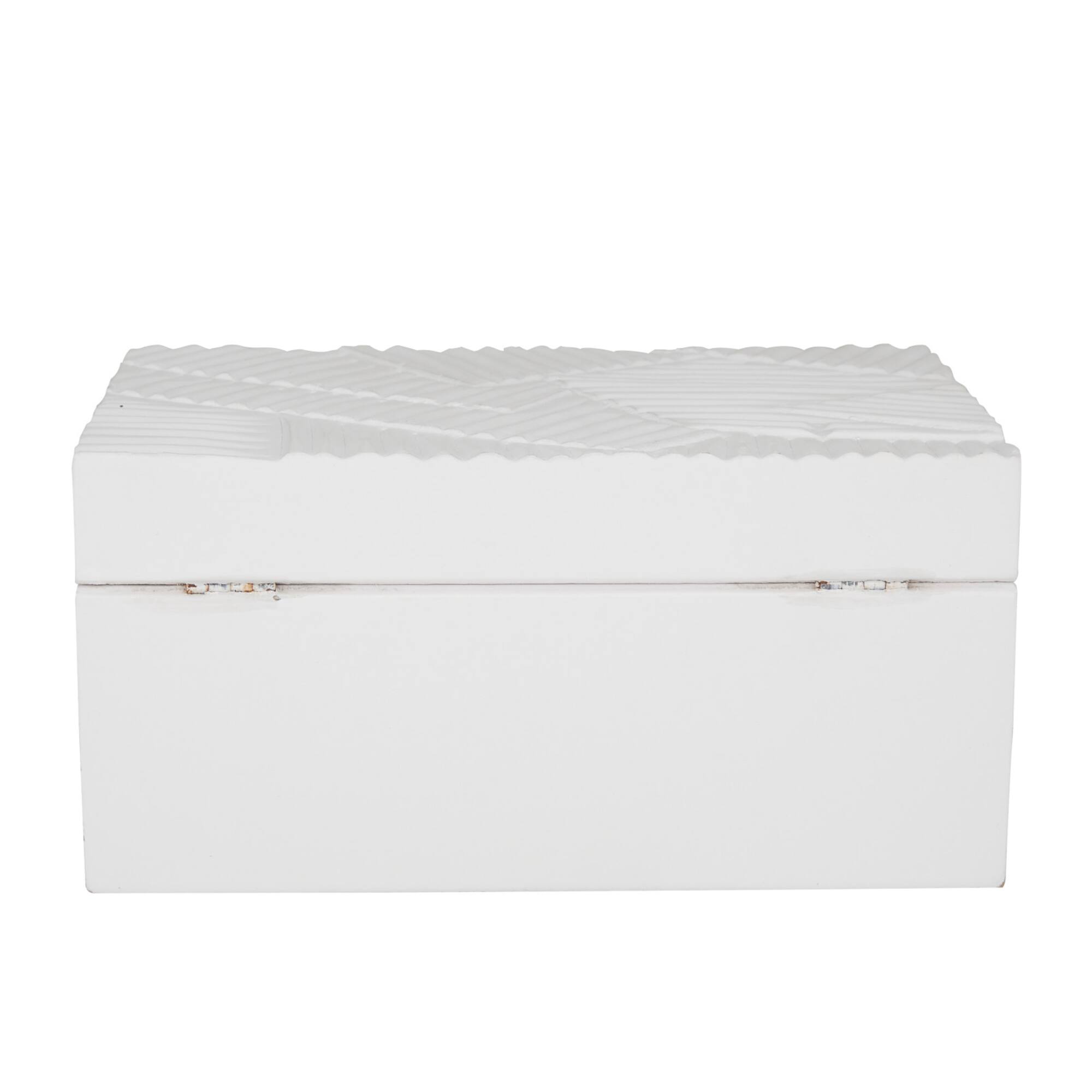 White Wood Intricate Carved Box with Hinged Lid Set